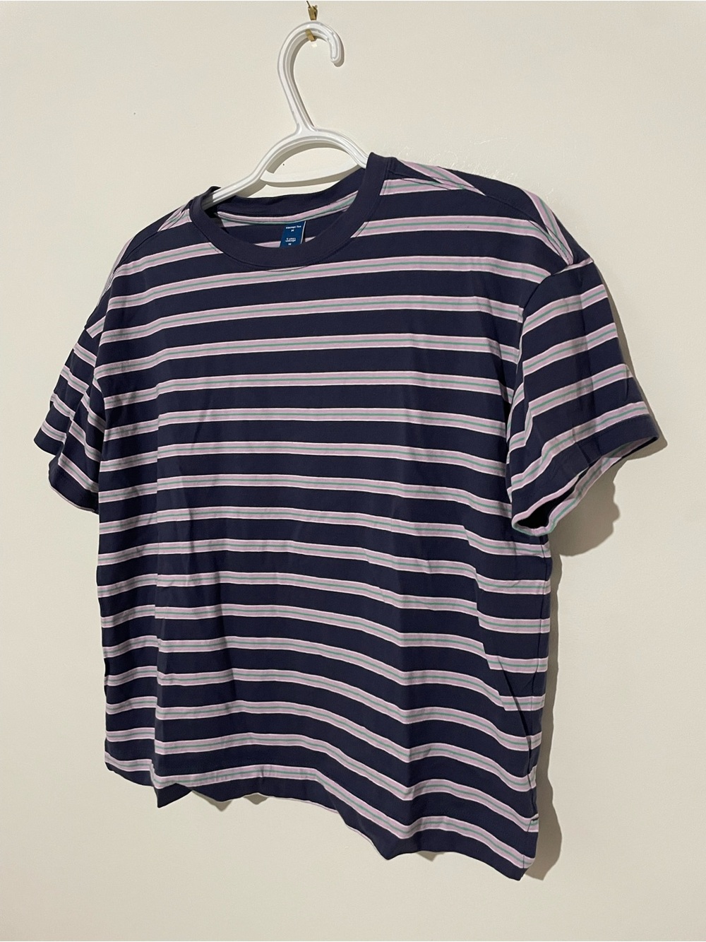 Navy and Light Pink Striped Crewneck T-Shirt